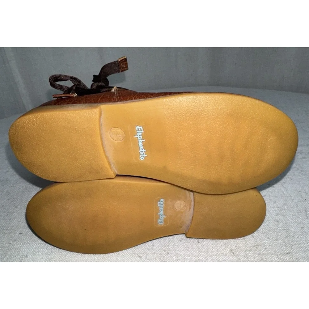 ELEPHANTITO Brown Leather Bow Ribbon Sunny Ankle Boots‎ Bootie Girls 1.5